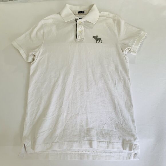 VTG Abercrombie Fitch Shirt Men M White Muscle Polo Preppy Y2K Embroidered Moose - Picture 1 of 7